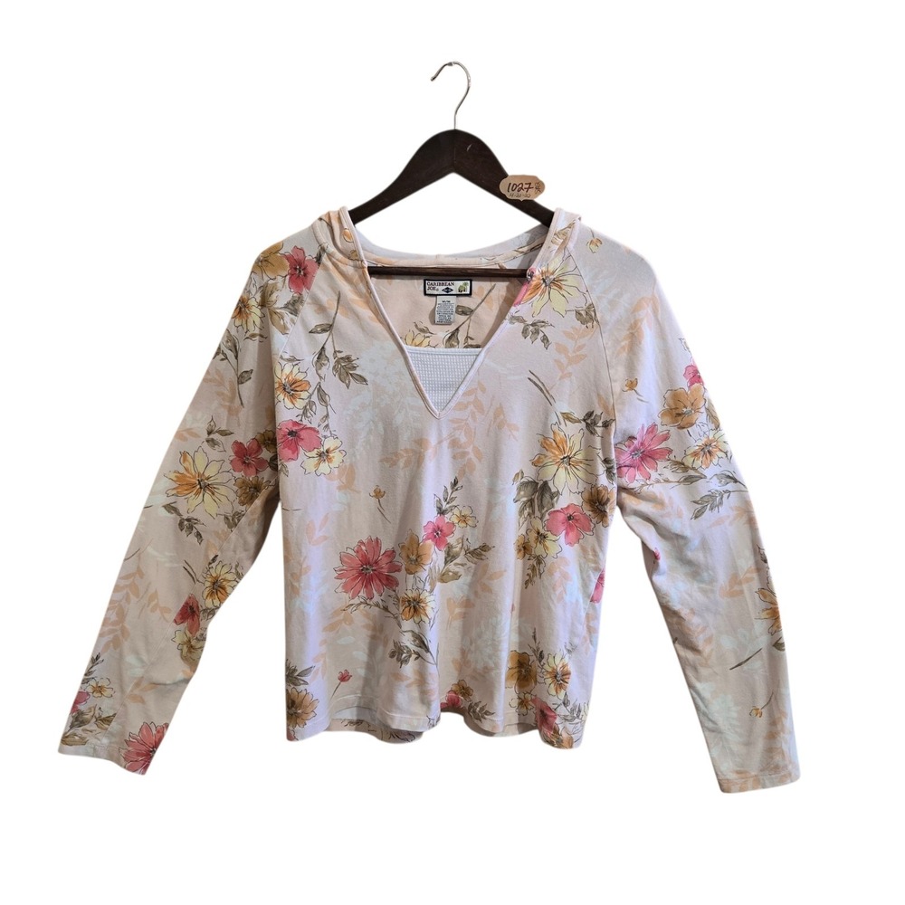 Caribbean Joe Island Supply Co Women's Hoodie Pullover ‎ SZ M Floral